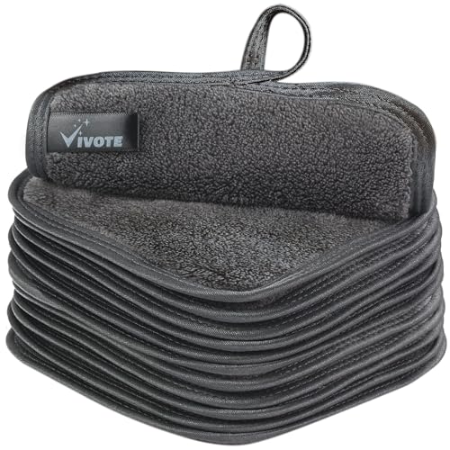 VIVOTE Mikrofaser Gesichtsreinigungstücher，15 x 15 cm Abschminkpads Microfaser Abschminktücher Waschbar und Wiederverwendbar Make-Up Entferner Tuch Dunkelgrau（12 Stück） von VIVOTE