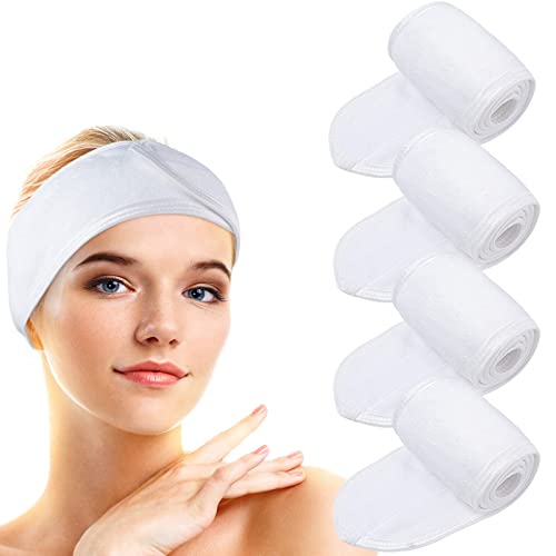VIVOTE Mikrofaser Kosmetik Stirnband, Spa Haarband, Frottee verstellbare Haarschutzband mit Klettverschluss, Mikrofaser Haarband bei Make Up, Sport, Dusche, Yoga, waschbar 4pcs (weiß) von VIVOTE