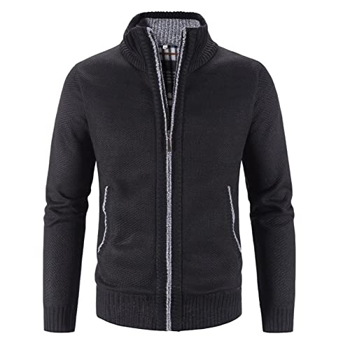 VIYASI Herren Strickjacke, Frühling Herbst Strickpullover Herren Slim Fit Strickjacke Herren Kausal Pullover Mäntel Solide Einreiher Strickjacke Herren (Color : Schwarz, Size : XL) von VIYASI