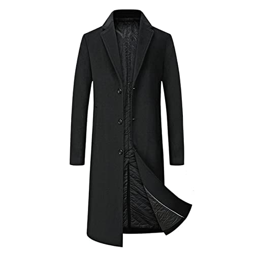 VIYASI Mantel Herren, Winter Herren Langer Mantel Wolljacken Herbst Mantel Trench MenDicker Mantel Overknee Trenchcoat (Color : Black Thicken, Size : 3XL) von VIYASI