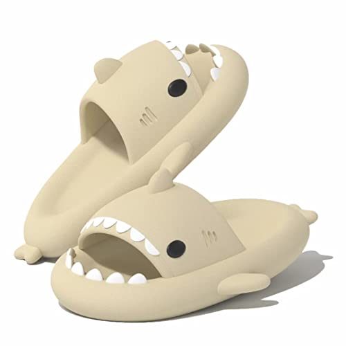 VIYEAR Shark Slides Damen/Herren Hai Hausschuhe Sommer SharkSlipper Rutschfeste Und Weiche Niedliche Cartoon-Hai-Duschhausschuhe beige 46/47 von VIYEAR