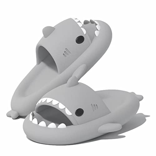 VIYEAR Shark Slides Damen/Herren Hai Hausschuhe Sommer SharkSlipper Rutschfeste Und Weiche Niedliche Cartoon-Hai-Duschhausschuhe grau 46/47 von VIYEAR