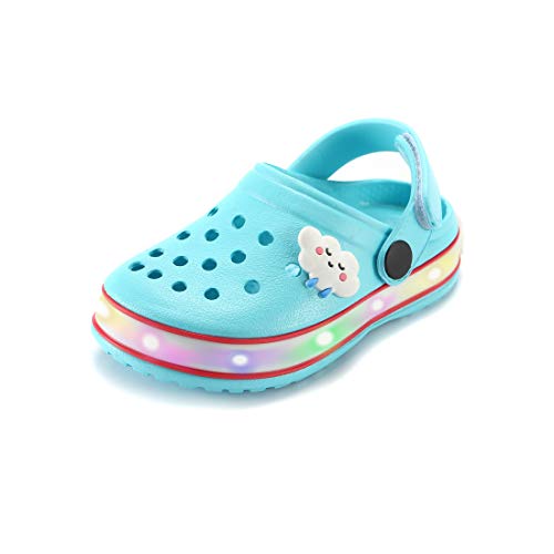 VIYEAR Kinder Jungen Mädchen LED Clogs Süße leichte Sommer Hausschuhe Garden Beach Sandalen, 31 EU, Himmelblau von VIYEAR