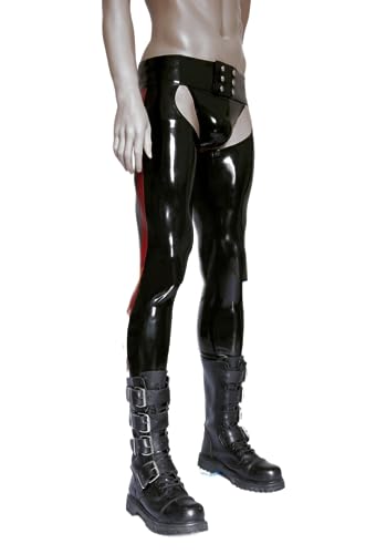 VIYOLI Latex-Slip, handgefertigt, Enge Chaps aus Latex, sexy Latex-Gummihose mit roten Streifen, Lange Hose, sexy Latexhose für Herren (Keine Slips), XXL von VIYOLI