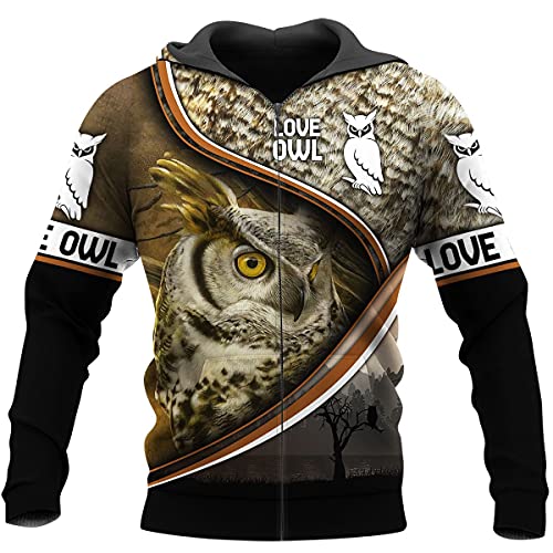 3D All Over Printed Autumn Men Zip Hoodie Animal Beautiful Owl Hoodies Unisex Casual Pullover Streetwear, Kapuzenpullover mit Reißverschluss., XX-Large von VIZANLY