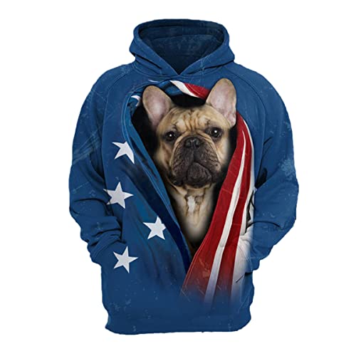 Herren Sweatshirt Deutscher Schäferhund Mops Pudel Dobermann Französische Bulldogge Haustier Hoodie 3D Druck, Französische Bulldogge, L von VIZANLY