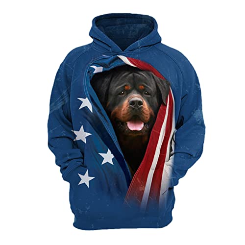 Herren Sweatshirt Deutscher Schäferhund Mops Pudel Dobermann Französische Bulldogge Haustier Hoodie 3D Druck, Rottweiler, XX-Large von VIZANLY