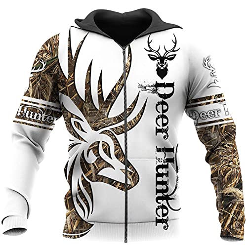 Jagd Hirsch Tattoo 3D Druck Herren Kapuzenpullover Sweatshirt Retro Harajuku Mode Kapuzenpullover Herbst Hoodie, Kapuzenpullover mit Reißverschluss., L von VIZANLY