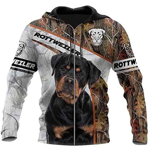 VIZANLY 3D-gedruckter Herren-Kapuzenpullover mit Reißverschluss, schöne Rottweiler-Jagd, Unisex, Deluxe-Sweatshirt, Pullover, lässiger Trainingsanzug, Kapuzenpullover mit Reißverschluss., XXXXXX-Large von VIZANLY