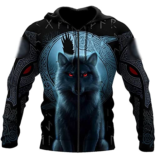 VIZANLY Wolf und Mond, 3D-Druck, Unisex, Luxus-Hoodie, Sweatshirt, Streetwear, Reißverschluss, Freizeitjacke, Sportbekleidung, Kapuzenpullover mit Reißverschluss., L von VIZANLY