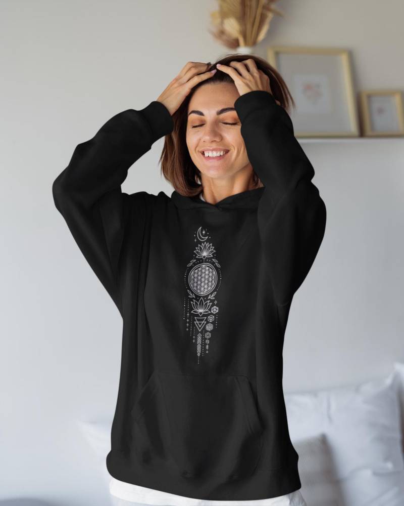 Spiritueller Hoodie Mit Geometrie & Lotus -Boho Kapuzenpullover-Achtsamkeit + Energie-Mandala Design-Unisex-Kapuzenpullover von VJArtsKreationen