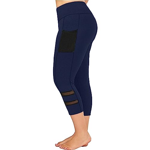 Damen Kompression Grosse Grössen Damen Sport Gym High Waist Yoga Hosen Schwarz Sportleggins Damen 3/4 Übergroße Leggings Elastische Freizeithose Damen Kompressionshose Sportleggins Mit (Blue, XXXXXL) von VJGOAL