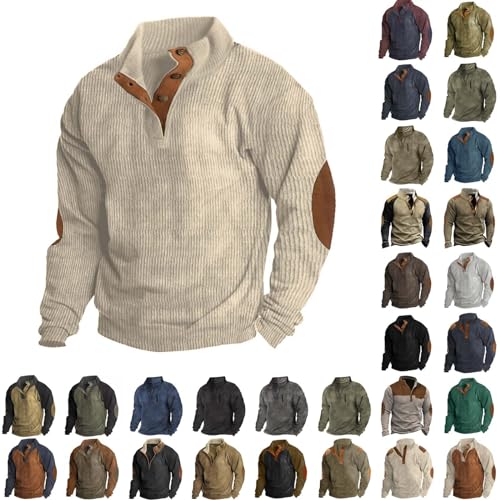 Pullover Herren Sweatshirt Outdoor Einfarbig Stehkragen Button Patchwork Classic Herren Sweatshirt Langarm Ohne Kapuze Casual Pulli Streetwear Für Männer Lässig Retro Langarm Button Down Poloshirts von VJGOAL