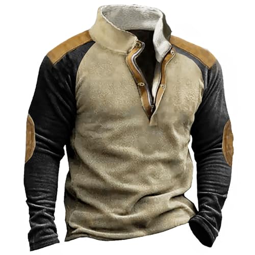 Pullover Herren Sweatshirt Outdoor Einfarbig Stehkragen Button Patchwork Classic Herren Sweatshirt Langarm Ohne Kapuze Casual Pulli Streetwear Für Männer Lässig Retro Langarm Button Down Poloshirts von VJGOAL