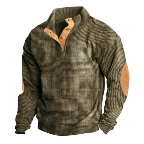 Pullover Herren Sweatshirt Outdoor Einfarbig Stehkragen Button Patchwork Classic Herren Sweatshirt Langarm Ohne Kapuze Casual Pulli Streetwear Für Männer Lässig Retro Langarm Button Down Poloshirts von VJGOAL