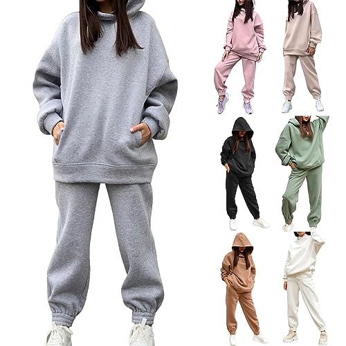 The Deal Trainingsanzug Sets Damen Casual Langarm Frauen Hoodies Und Hosen Herbst Winter 2 Stück Anzug Set Mit Kapuze Pullover Und Jogger Casual Hoodies Hosen Set Pullover Sweatshirt Mit Kapuze von VJGOAL