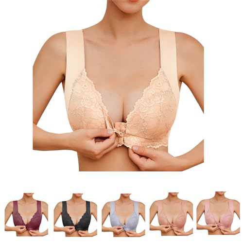 VJGOAL Black Friday Sale Damen BH Mit Vorderverschluss Rückenstütze BHS Große Größen Soft Spitzen BH ohne Bügel Gepolstert Bralette Comfit Nahtlose Bustier Push up Bügelloser Atmungsaktiver Yoga Bra von VJGOAL