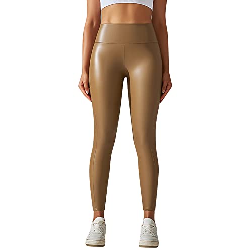 VJGOAL Damen Strumpfhosen Farbig Frauen Hohe Hüfte Enge PU- Mode Nähen Sport Laufen Fitness Yoga Hosen Yogahose Damen Lang von VJGOAL