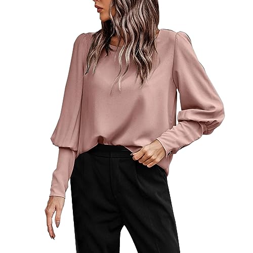 VJGOAL Langarmshirts Für Damen Angebote Sweatshirt Damen Ohne Kapuze Damen-Oberteile einfarbige Bluse mit Knopfleiste hinten Damen-Oberteile elegant lässig Damen Langarmshirt von VJGOAL