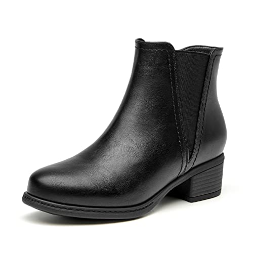 VJH confort Damen Stiefeletten Elastische Chunky Low Heel Chelsea Booties mit Reißverschluss, Schwarz, 41 EU von VJH confort