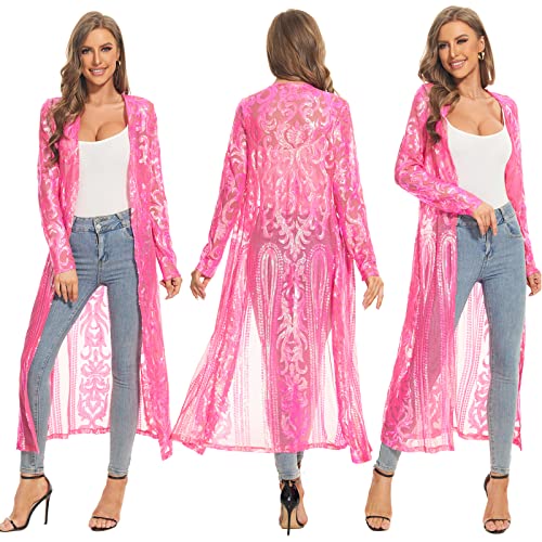 Damen Pailletten Cardigan Sommer Cover Up Kleid Glitzer Glitzer Open Front Mantel Kleider Staubwedel für Abend Abschlussball, Rose, Medium von VJJ AIDEAR