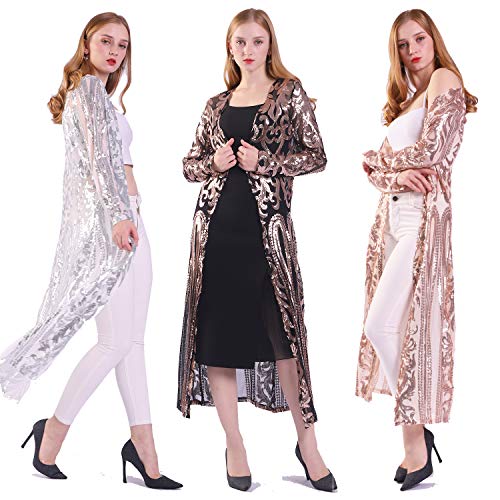 Damen Pailletten Cardigan Sommer Cover Up Kleid Glitzer Glitzer Open Front Mantel Kleider Staubwedel für Abend Abschlussball, aprikose, 5X-Large von VJJ AIDEAR