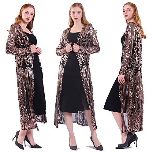 VJJ AIDEAR Damen Pailletten Cardigan Sommer Cover Up Kleid Glitzer Glitzer Open Front Mantel Kleider Staubwedel für Abend Abschlussball, Schwarz, Groß von VJJ AIDEAR