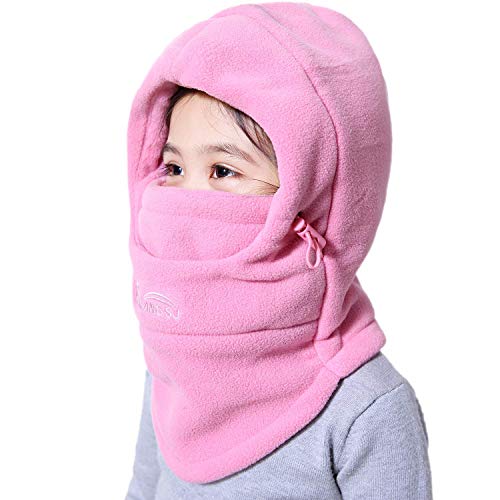 VJOLI Unisex Kinder Winter Mütze Jungen Mädchen Kapuzenschal, 5 in 1 Hut mit Warmen Schal Ski-Outdoor Sport Winter Schlupfmütze Cap 1-10 Jahren (Pink) von VJOLI