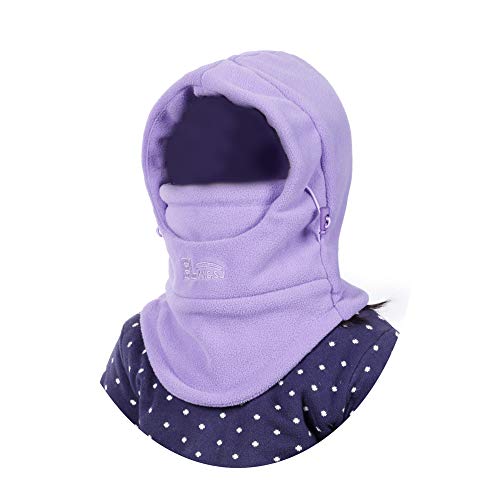 VJOLI Unisex Kinder Winter Mütze Jungen Mädchen Kapuzenschal, 5 in 1 Hut mit Warmen Schal Ski-Outdoor Sport Winter Schlupfmütze Cap 2-15 Jahren (Hellviolett) von VJOLI