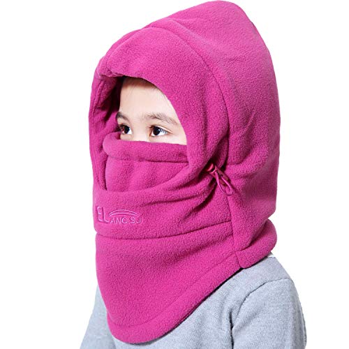 VJOLI Unisex Kinder Winter Mütze Jungen Mädchen Kapuzenschal, 5 in 1 Hut mit Warmen Schal Ski-Outdoor Sport Winter Schlupfmütze Cap 2-15 Jahren (Rose) von VJOLI