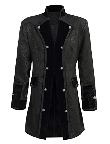 VJQUMM Herren Steampunk Mittelalter Frack Jacke Viktorianischen Gothic Gehrock, Schwarz, X-Groß von VJQUMM