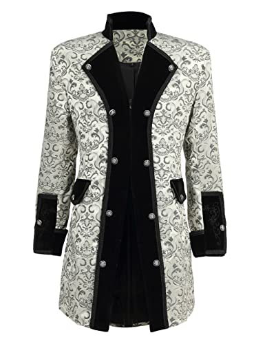 VJQUMM Herren Steampunk Mittelalter Frack Jacke Viktorianischer Gothic Frock Mantel, silber, Klein von VJQUMM