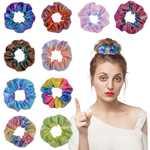 10 Haargummis Mädchen Laser Dazzle Farbe Scrunchies Samt, Haargummi Damen Tie-dye Haarbänder Mädchen Elastische Zopfgummis Damen Weich Haarschmuck von VJUYSW