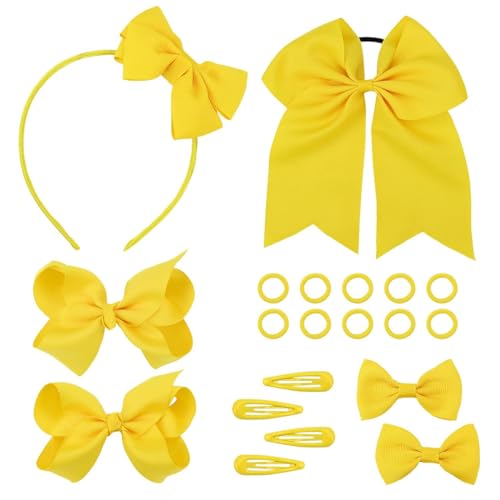 20 Stück Mädchen Haarschmuck Set, Gelb Haarschleife Schleife Haargummis Haarnadel Schleife Gummiband,Kinder Haarschmuck für Mädchen Teens Kleinkinder Halloween Weihnachten Kindertag Partygeschenke von VJUYSW