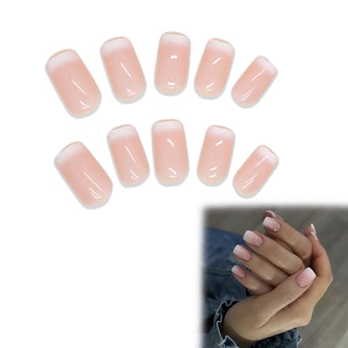 24 Stück Press on Nails Eckig Kurz, Gradient Rosa French Künstliche Nägel mit Nagelkleber, Quadratische künstliche False Nägel, für Frauen Mädchen Nail Art von VJUYSW