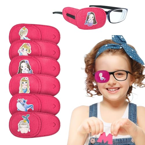 6 Brillen mit augenklappe medizinisch, wiederverwendbar augenpflaster kinder, geeignet für das rechte Auge (zur Behandlung von Amblyopie, Schwachsichtigkeit, Strabismus usw.), mit Meerjungfrauenmotiv. von VJUYSW