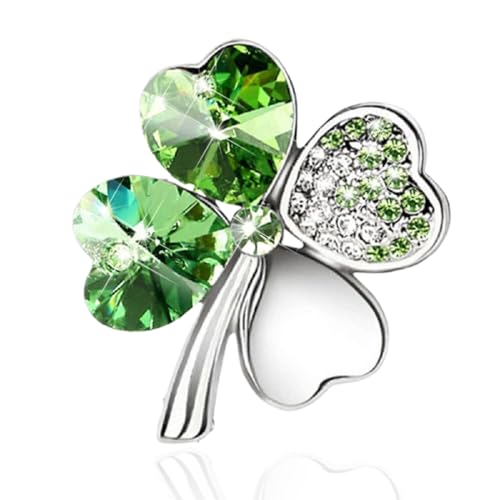 Grüne Kristall-Brosche, Vierblättriges Glücksklee-Kristall-Brosche, Kleeblatt-Emaille-Anstecknadeln, St. Patricks Day-Brosche, für Frauen und Mädchen von VJUYSW