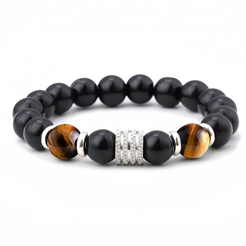 Perlenarmband Herren, 10 mm Perlenarmbänder Set, Stretch-Armbänder Herren, Verstellbares Schwarzes Perlenarmband Perlen Armband Herren von VJUYSW