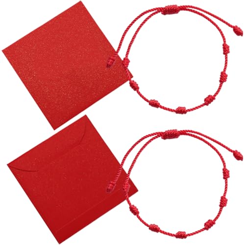 VJUYSW 2 Rote Seilschnur Handgemachtes Glück für Familie Knoten Armband Einstellbare Kabbalah Schutz Guter Wunsch Armband für Frauen Beste Freundin Teens Mann von VJUYSW