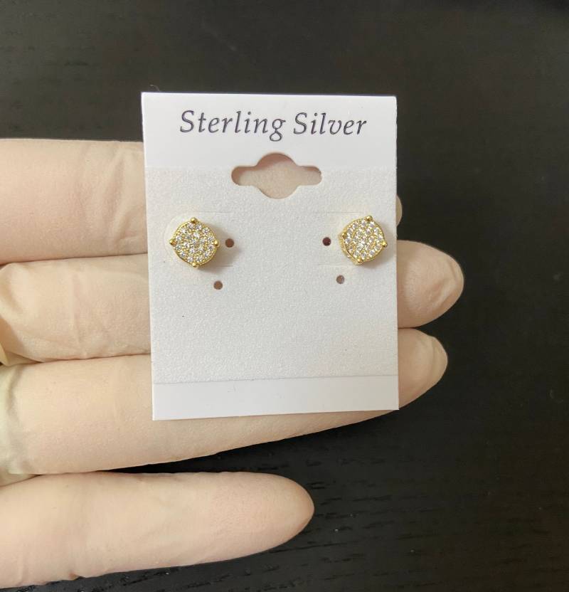 Gefrorene Herren Runde 14K Gold Cz Sterling Silber 3D Cluster Push Back Ohrstecker von VJaccessoriesShop