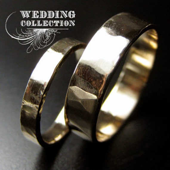 Recycled Hand Geschmiedet 14Kt Gelbgold Ringschiene Set Gehämmerter Abschluss von VKDesignsJewelry