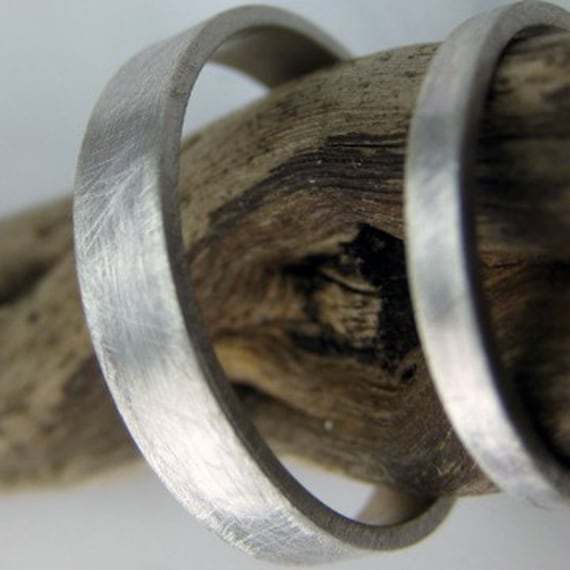 Satz Recyceltes Palladium Sterling Trauringe Einfach Mit Schweren Mattes Finish von VKDesignsJewelry