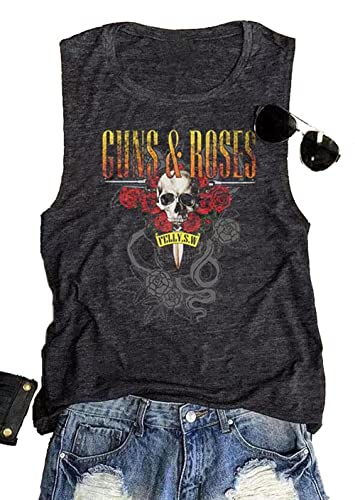 Roses Tanktop für Damen, lustig, Skelette, Grafik, ärmelloses Hemd, Sommer, Buchstabendruck, lässiges Tanktop mit Totenkopf, grau dunkel, Groß von VKEGNIO