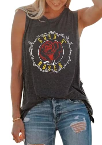 Guns N' Roses Tank Top Frauen Lustige Skelette Grafik Ärmelloses Shirt Sommer Brief Print Casual Tank Skull Head Tank, Dunkelgrau2, X-Groß von VKEGNIO