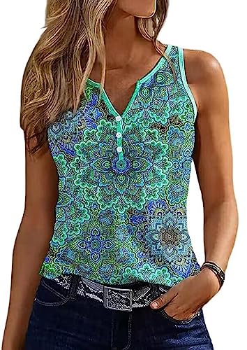 Tanktop mit Lotusblumen-Grafik, für Damen, Mandala, ärmellos, für Sommer, Freizeit, Urlaub, Tops, Schwarz, Groß von VKEGNIO