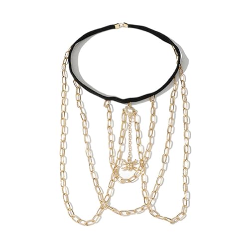 Beinkette Damen-Stretch-Seil, Spinne, mehrlagig, Beinkette, Strand, mehrlagig, Kette, Beinschmuck Oberschenkelschmuck (Color : Gold_34cm) von VKEID