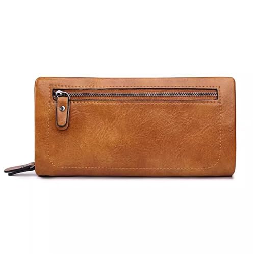 Damen Geldbörse Brieftasche Frauen Lange Vintage Große Kapazität Multifunktionale Zipper Geld Clip Kupplung Geldbörse Weibliche Geldbörse mit Großem Fassungsvermögen ( Color : Brown , Size : 20x10x4cm von VKEID