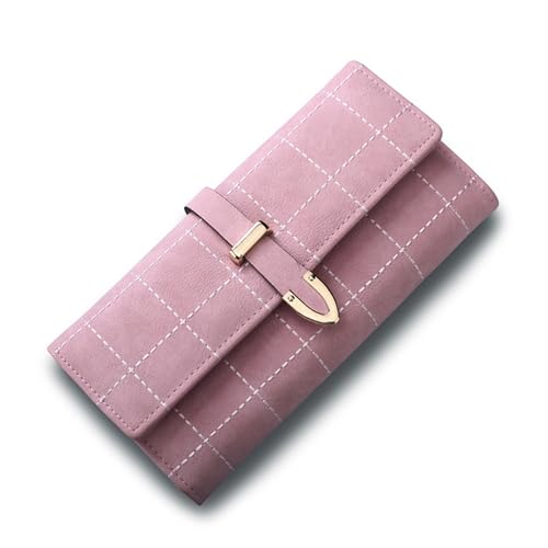 Damen Geldbörse Brieftasche for Damen, lang, Stickerei, Vintage-Stil, mattierte Tasche, abgedeckt, dreifach gefaltet, große Geldklammer, Münzbörse Geldbörse mit Großem Fassungsvermögen (Color : Pink von VKEID