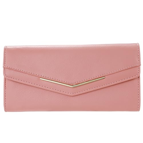 Damen Geldbörse Damen-Geldbörse, lang, dreifach faltbar, Patchwork-Geldbörse for Damen, modisch, mit mehreren Karten, PU-Leder Geldbörse mit Großem Fassungsvermögen ( Color : Pink , Size : 19.9x9x3cm von VKEID