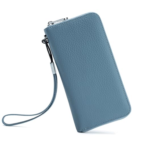 Damen Geldbörse Damen-Geldbörse, langes Leder, RFID-Kupplung, weiches Leder, einfache Geldklammer, Handytasche, Herren Geldbörse mit Großem Fassungsvermögen ( Color : Blue , Size : 19.5x10.5x2.2cm ) von VKEID